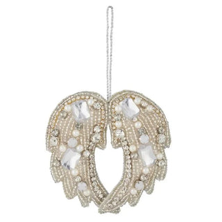 Silver Beaded Jeweled Wings Ornament