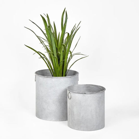 Set of 2 Round Garden Planter Tin Tubs