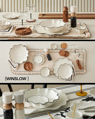 Set of 6 Winslow Ceramic Plates 14x2cm Ivory/Black