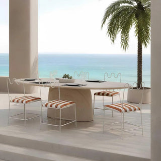 Wira Dining Chair Outdoor Iron Terracotta/White Stripe Cushion