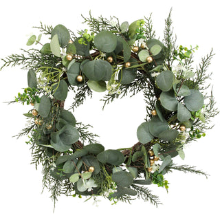 Christmas Hanging Wreath Gold Silvergum 45x45x10cm