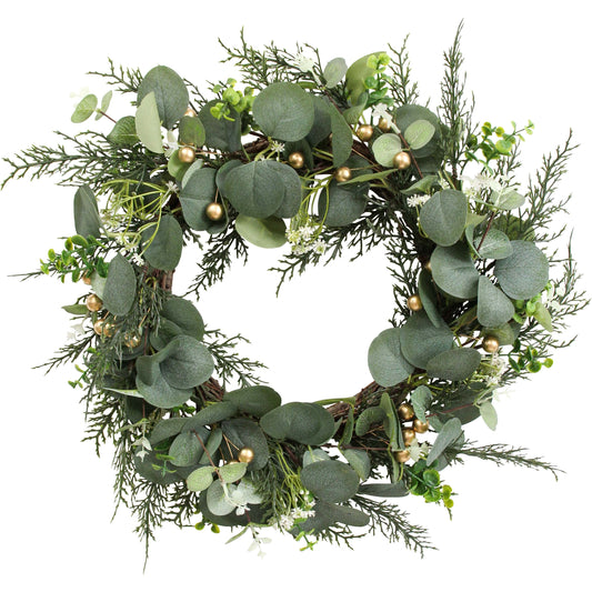 Christmas Hanging Wreath Gold Silvergum 45x45x10cm