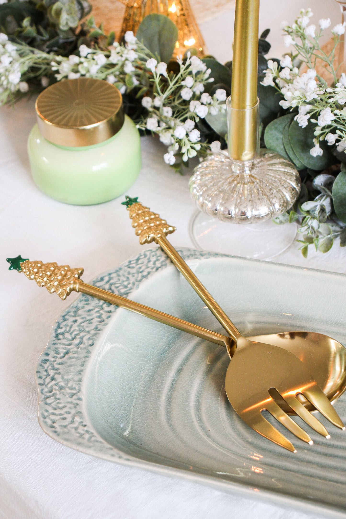 Christmas Set of 2  LV Brass Gold Salad Servers
