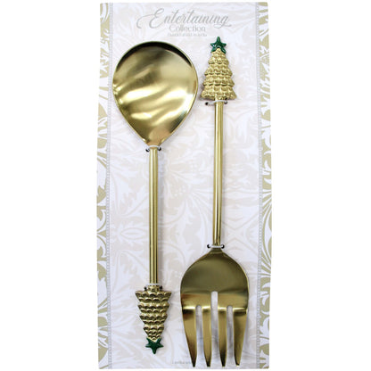 Christmas Set of 2  LV Brass Gold Salad Servers